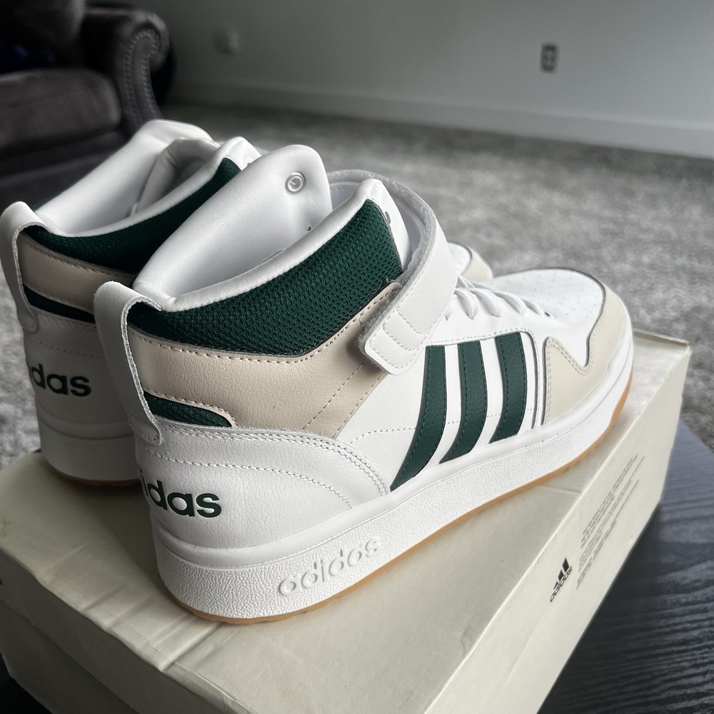 Adidas Postmove Mid Mens 11 White Green Basketball Shoes Sneakers Gum IE9824 - Picture 7 of 12